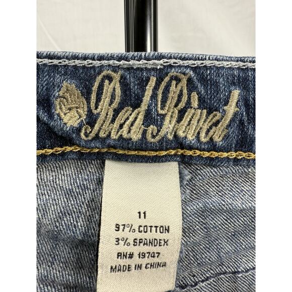 Red Rivet Jeans Women’s 11 Bootcut Blue Denim Fleur De Lis Rhinestone Pockets - Picture 13 of 16